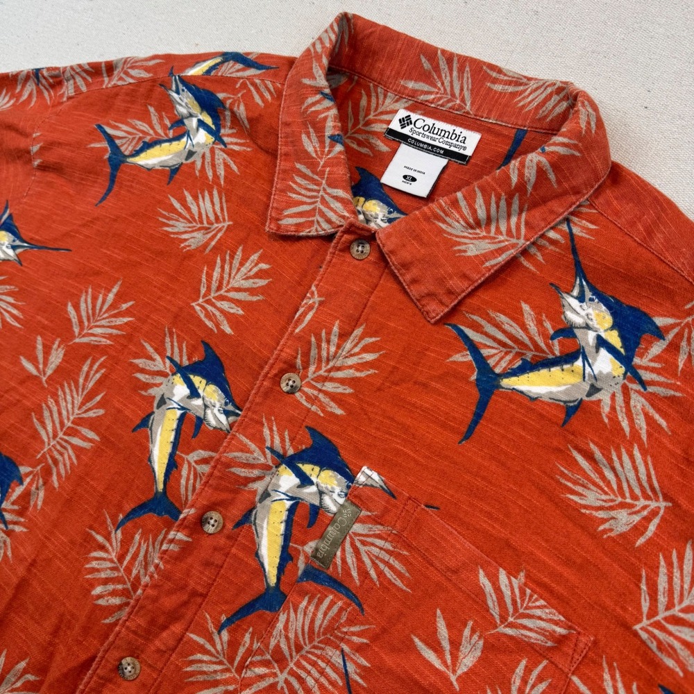 Columbia Sportswear Marlin Fishing Shirt Mens XL Orange Cotton SP05 AM7775
